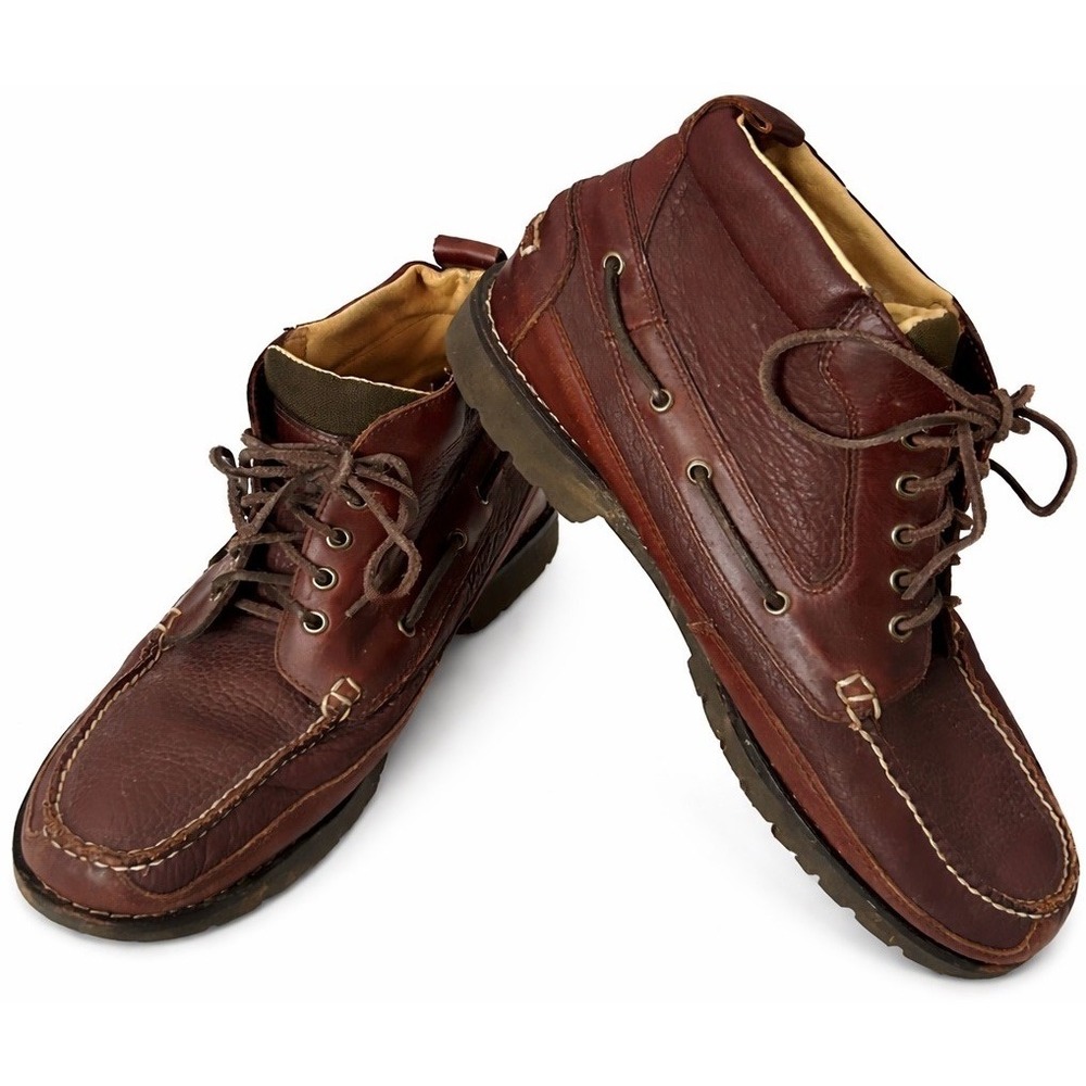 L.L. Bean Men's 14D Brown Leather Moc Toe Boots Discontinued Lug Sole - Picture 2 of 10